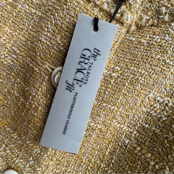 Talbots Grace Fit Collarless Gold Tweed Metallic Blazer Jacket Jackie O Fringe - Picture 10 of 15